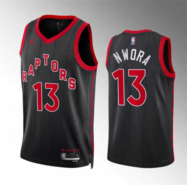 Mens Toronto Raptors #13 Jordan Nwora Black Statement Edition Stitched Basketball Jersey Dzhi->toronto raptors->NBA Jersey